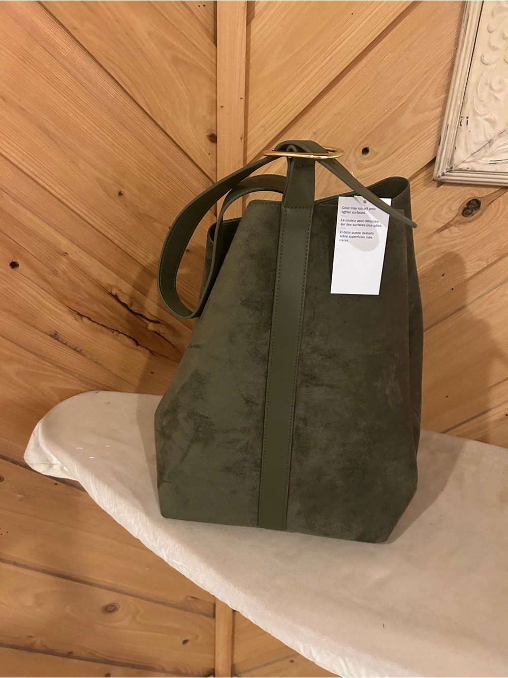Old Navy Olive Green Suede-Style Tote